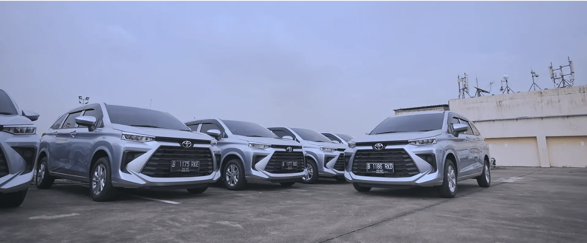 A row of INDORENT rental cars ready to serve as replacement vehicles